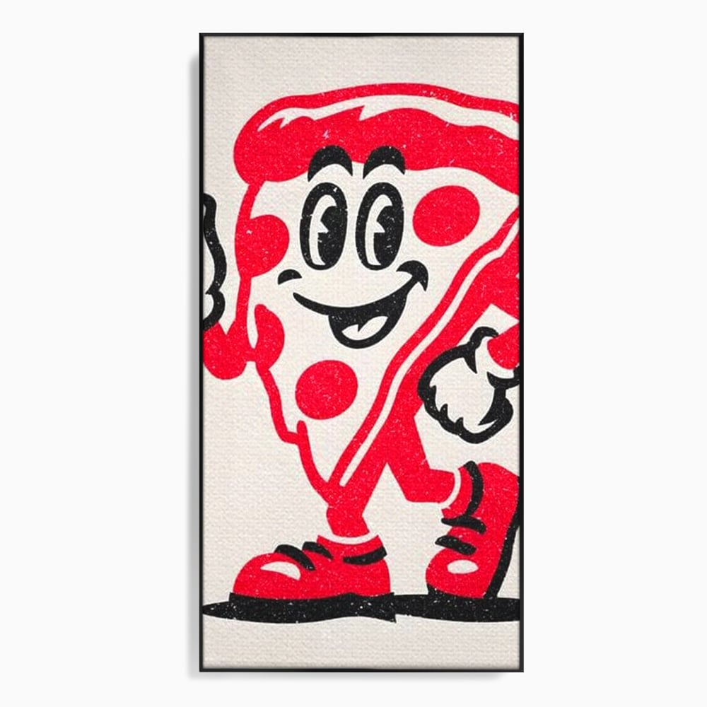 Tablou Canvas Premium, LuxCanva® N1191, Pizza Party, Felie, Veselie, Personaj, Mascota, Cool, Amuzant, Mancare, Fast Food, Pizzerie, Restaurant, Bucatarie