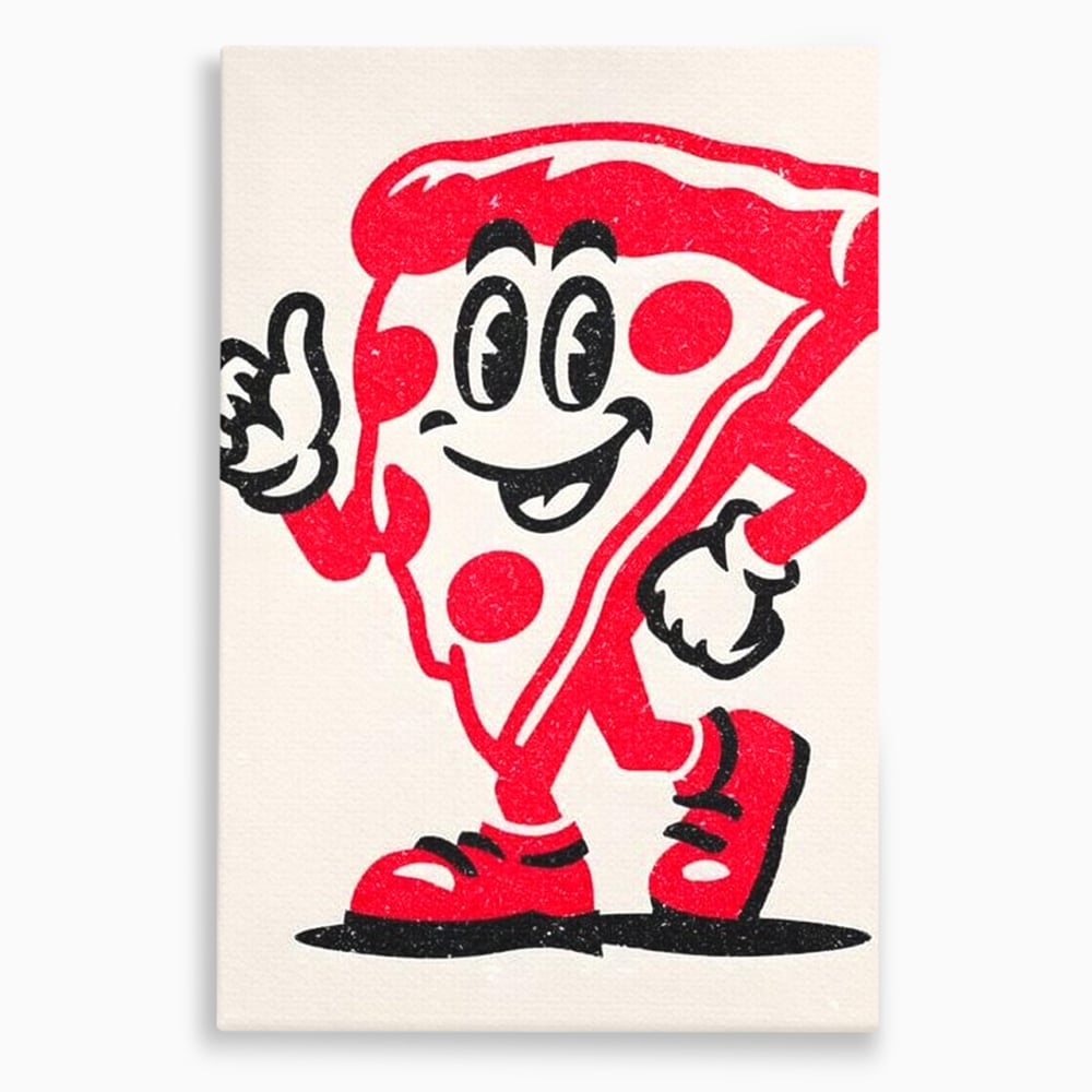 Tablou Canvas Premium, LuxCanva® N1191, Pizza Party, Felie, Veselie, Personaj, Mascota, Cool, Amuzant, Mancare, Fast Food, Pizzerie, Restaurant, Bucatarie