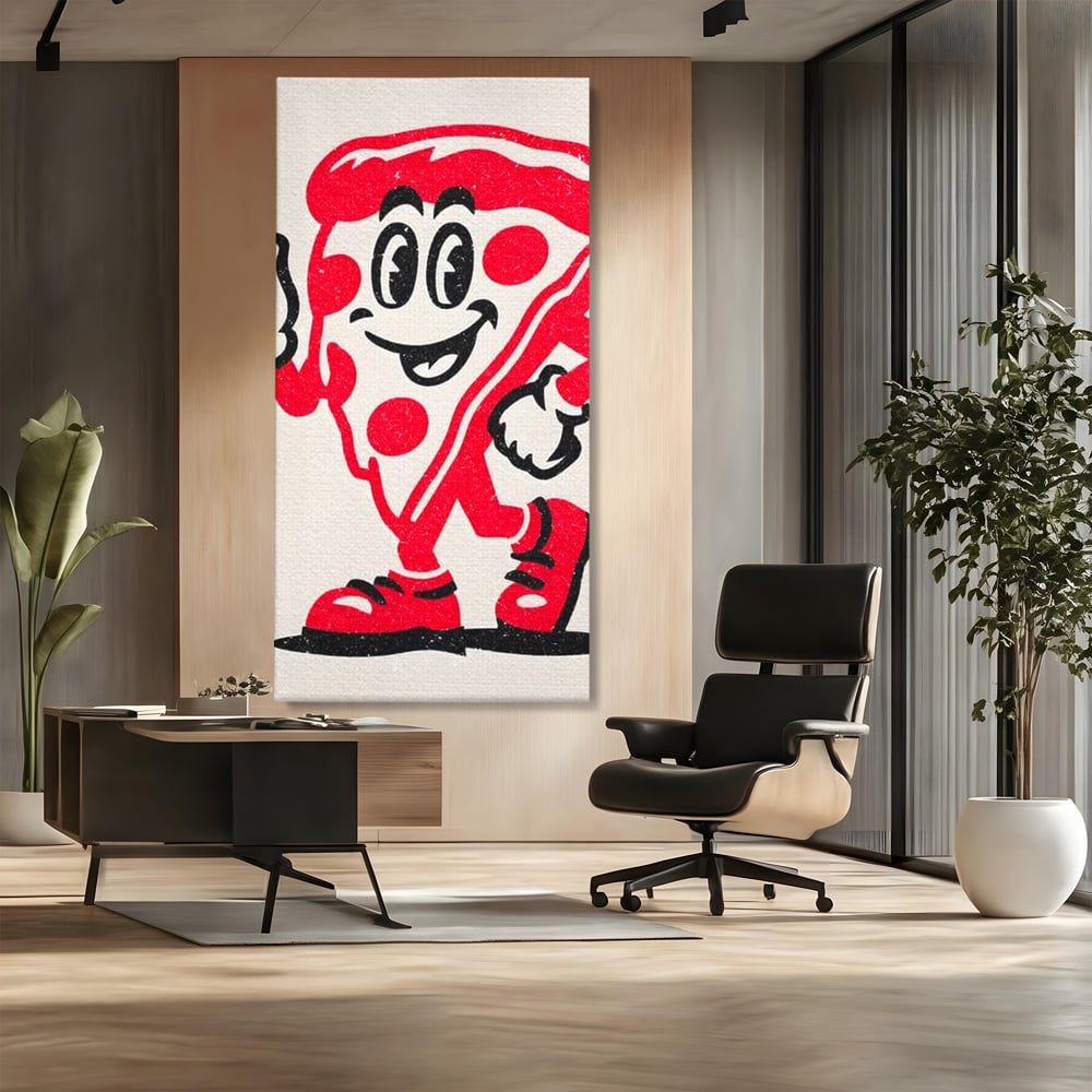 Tablou Canvas Premium, LuxCanva® N1191, Pizza Party, Felie, Veselie, Personaj, Mascota, Cool, Amuzant, Mancare, Fast Food, Pizzerie, Restaurant, Bucatarie