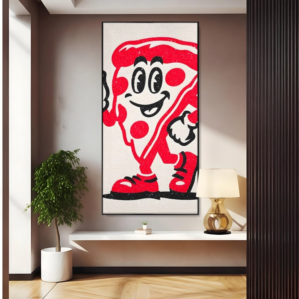 Tablou Canvas Premium, LuxCanva® N1191, Pizza Party, Felie, Veselie, Personaj, Mascota, Cool, Amuzant, Mancare, Fast Food, Pizzerie, Restaurant, Bucatarie