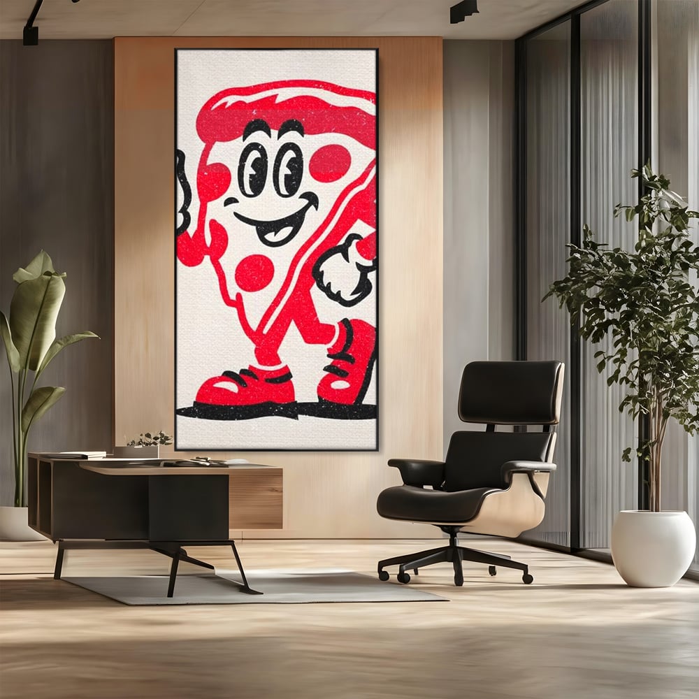 Tablou Canvas Premium, LuxCanva® N1191, Pizza Party, Felie, Veselie, Personaj, Mascota, Cool, Amuzant, Mancare, Fast Food, Pizzerie, Restaurant, Bucatarie