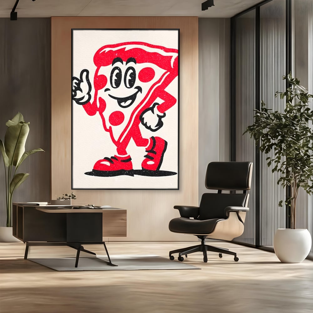 Tablou Canvas Premium, LuxCanva® N1191, Pizza Party, Felie, Veselie, Personaj, Mascota, Cool, Amuzant, Mancare, Fast Food, Pizzerie, Restaurant, Bucatarie