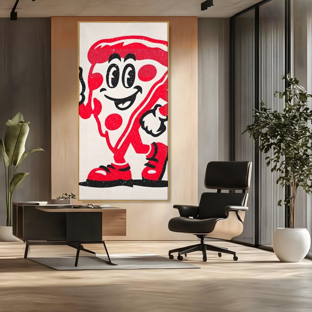 Tablou Canvas Premium, LuxCanva® N1191, Pizza Party, Felie, Veselie, Personaj, Mascota, Cool, Amuzant, Mancare, Fast Food, Pizzerie, Restaurant, Bucatarie