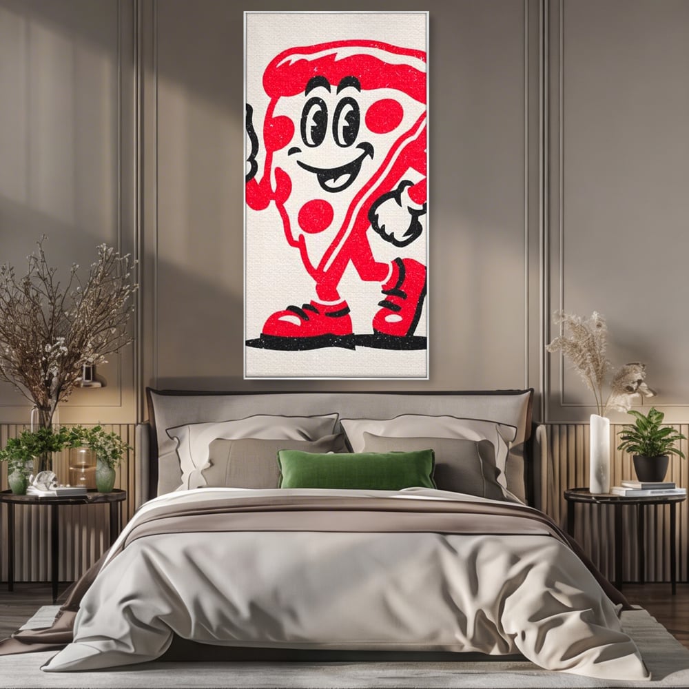 Tablou Canvas Premium, LuxCanva® N1191, Pizza Party, Felie, Veselie, Personaj, Mascota, Cool, Amuzant, Mancare, Fast Food, Pizzerie, Restaurant, Bucatarie