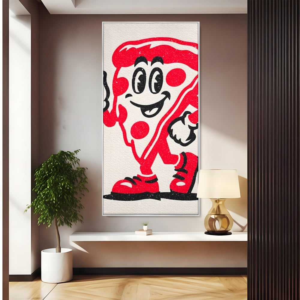 Tablou Canvas Premium, LuxCanva® N1191, Pizza Party, Felie, Veselie, Personaj, Mascota, Cool, Amuzant, Mancare, Fast Food, Pizzerie, Restaurant, Bucatarie