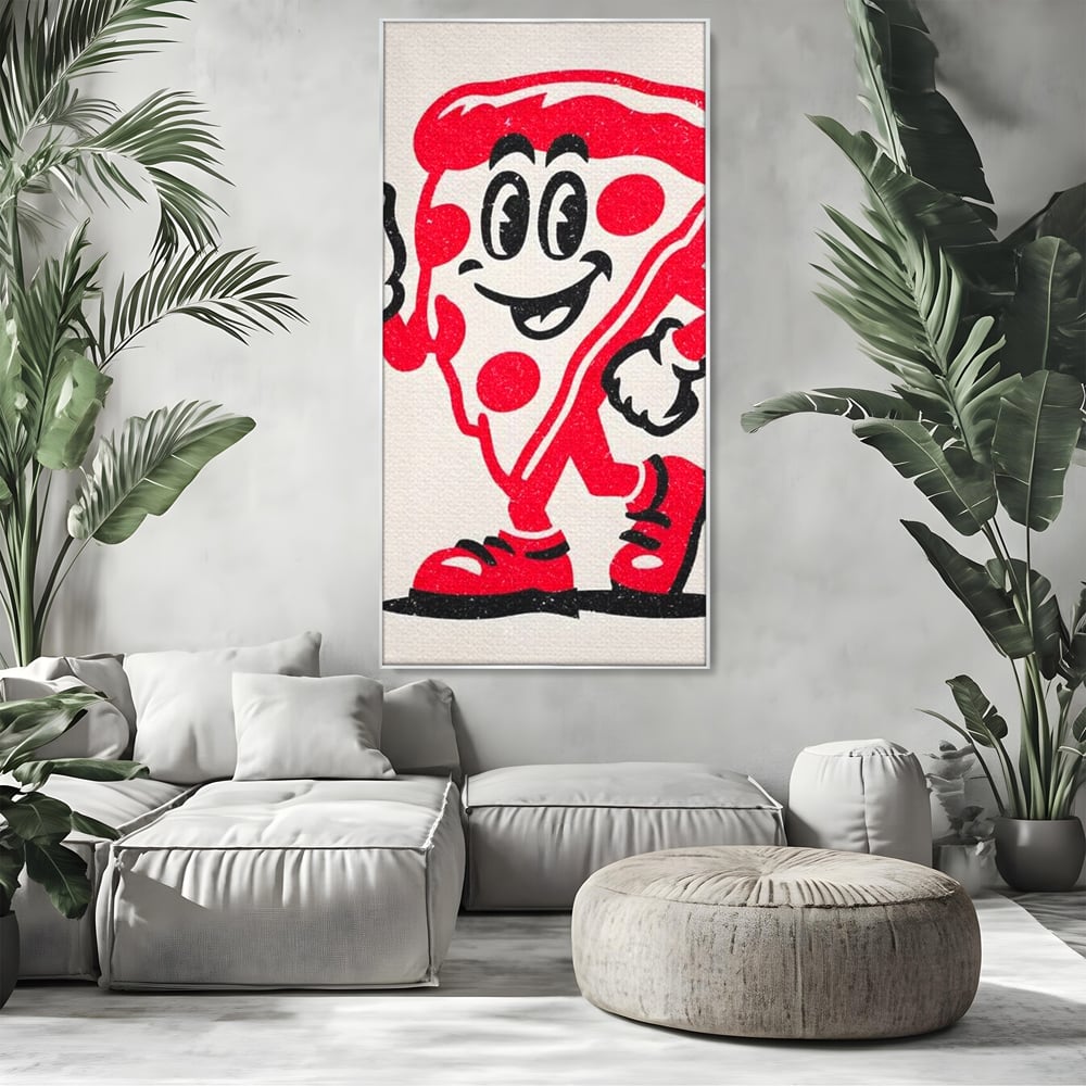 Tablou Canvas Premium, LuxCanva® N1191, Pizza Party, Felie, Veselie, Personaj, Mascota, Cool, Amuzant, Mancare, Fast Food, Pizzerie, Restaurant, Bucatarie
