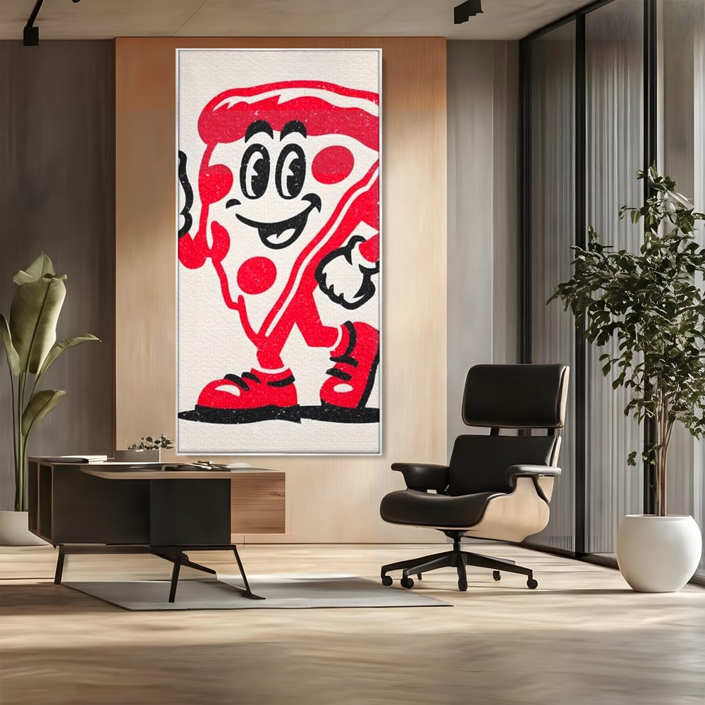 Tablou Canvas Premium, LuxCanva® N1191, Pizza Party, Felie, Veselie, Personaj, Mascota, Cool, Amuzant, Mancare, Fast Food, Pizzerie, Restaurant, Bucatarie