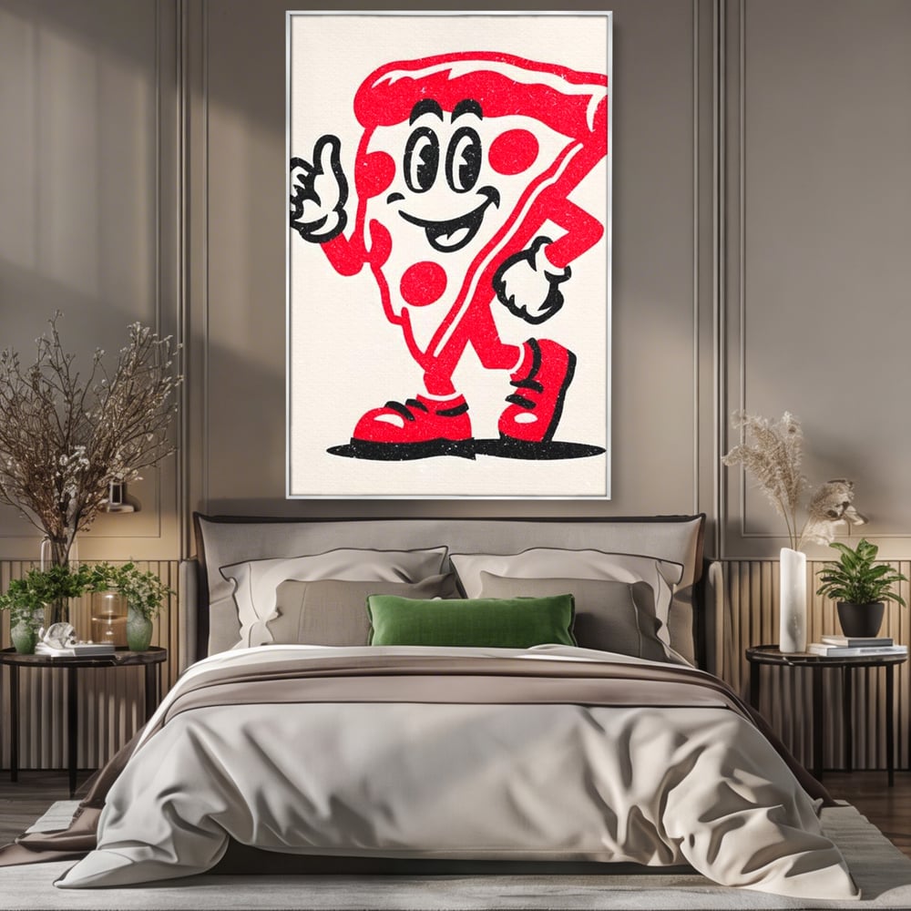 Tablou Canvas Premium, LuxCanva® N1191, Pizza Party, Felie, Veselie, Personaj, Mascota, Cool, Amuzant, Mancare, Fast Food, Pizzerie, Restaurant, Bucatarie