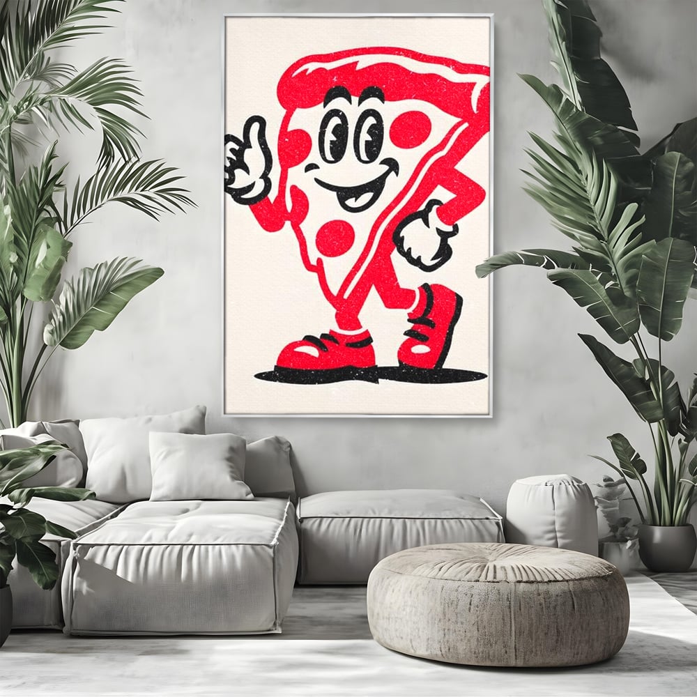 Tablou Canvas Premium, LuxCanva® N1191, Pizza Party, Felie, Veselie, Personaj, Mascota, Cool, Amuzant, Mancare, Fast Food, Pizzerie, Restaurant, Bucatarie