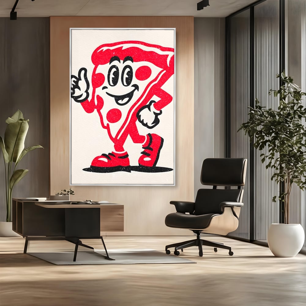 Tablou Canvas Premium, LuxCanva® N1191, Pizza Party, Felie, Veselie, Personaj, Mascota, Cool, Amuzant, Mancare, Fast Food, Pizzerie, Restaurant, Bucatarie
