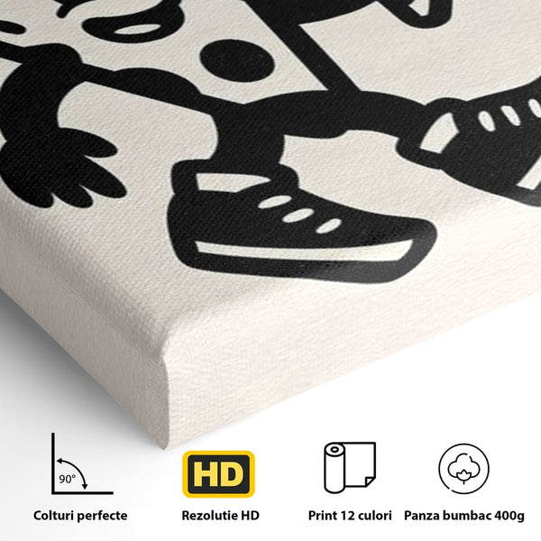 Tablou Canvas Premium, LuxCanva® N1192, Pizza Friends, Fast Food, Mancare, Felie, Desen, Pizzerie, Retro, Cool, Mascota, Haios, Restaurant, Bucatarie