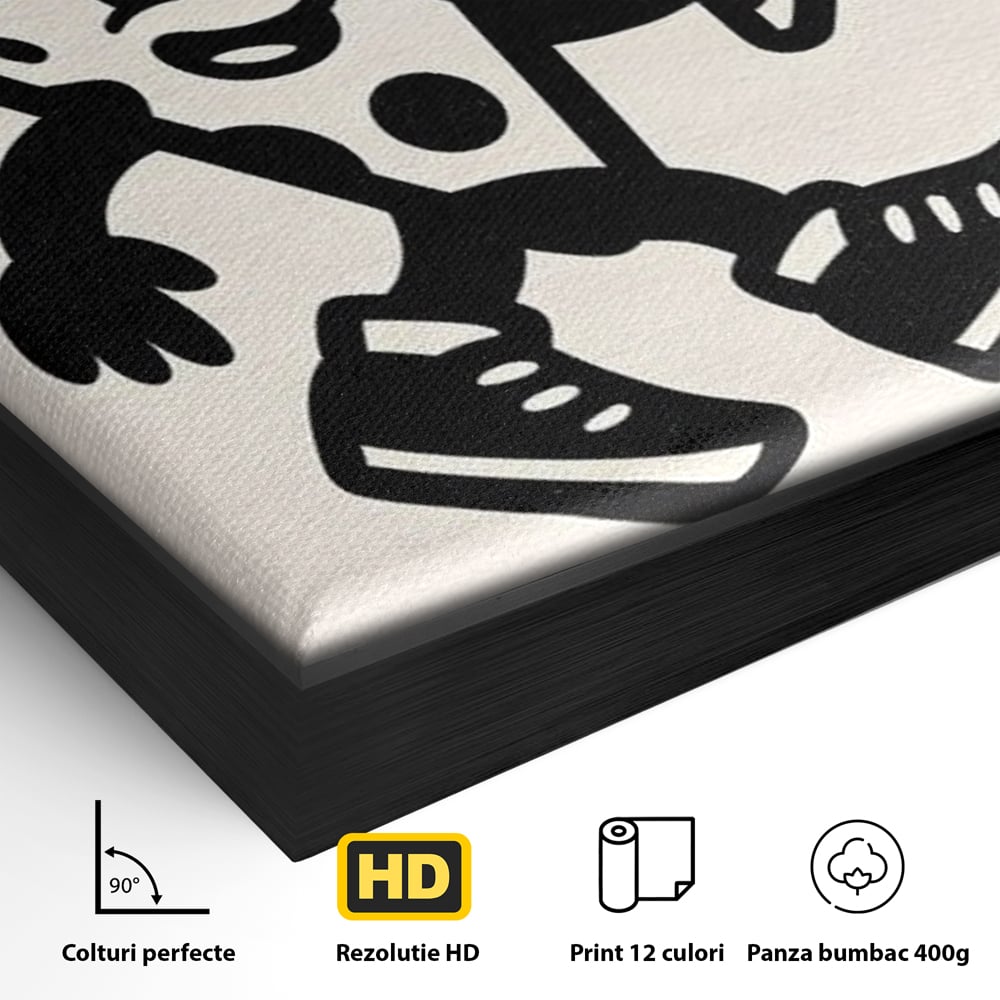 Tablou Canvas Premium, LuxCanva® N1192, Pizza Friends, Fast Food, Mancare, Felie, Desen, Pizzerie, Retro, Cool, Mascota, Haios, Restaurant, Bucatarie