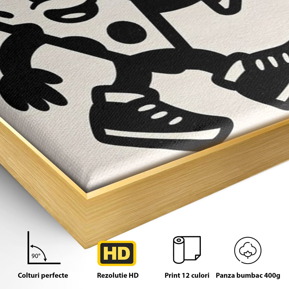 Tablou Canvas Premium, LuxCanva® N1192, Pizza Friends, Fast Food, Mancare, Felie, Desen, Pizzerie, Retro, Cool, Mascota, Haios, Restaurant, Bucatarie