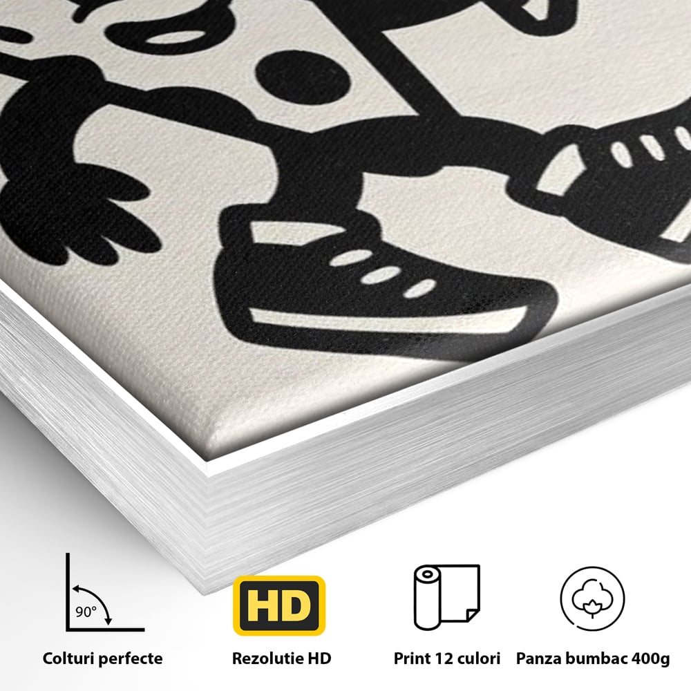 Tablou Canvas Premium, LuxCanva® N1192, Pizza Friends, Fast Food, Mancare, Felie, Desen, Pizzerie, Retro, Cool, Mascota, Haios, Restaurant, Bucatarie