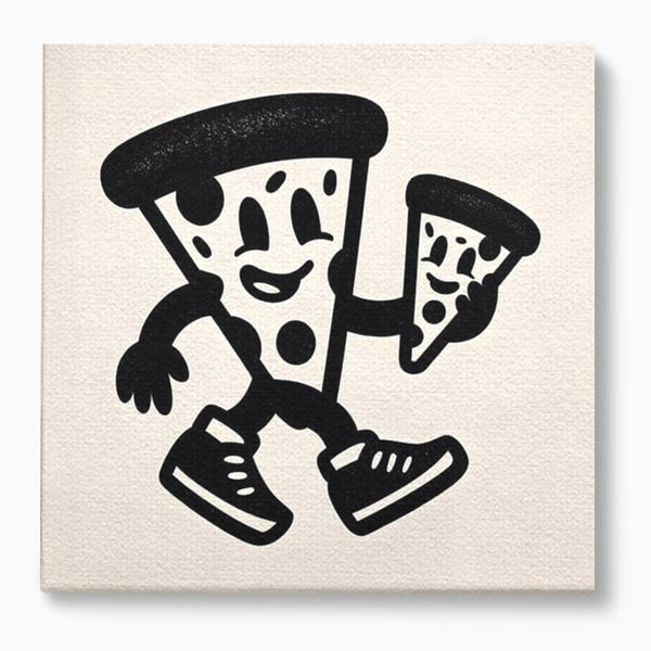 Tablou Canvas Premium, LuxCanva® N1192, Pizza Friends, Fast Food, Mancare, Felie, Desen, Pizzerie, Retro, Cool, Mascota, Haios, Restaurant, Bucatarie