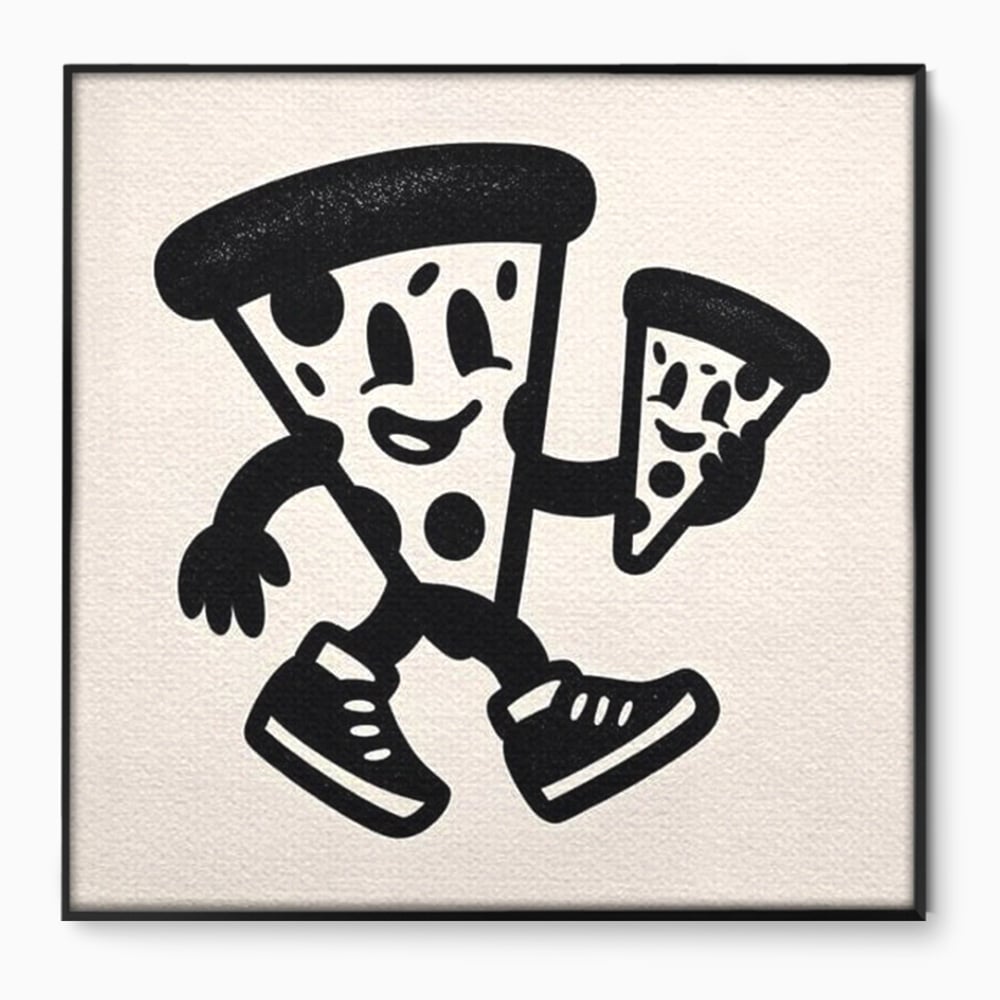 Tablou Canvas Premium, LuxCanva® N1192, Pizza Friends, Fast Food, Mancare, Felie, Desen, Pizzerie, Retro, Cool, Mascota, Haios, Restaurant, Bucatarie
