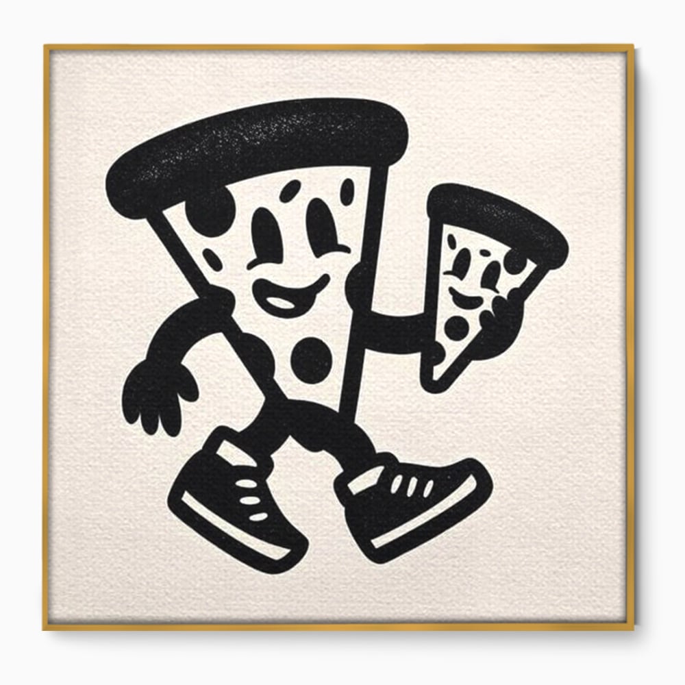 Tablou Canvas Premium, LuxCanva® N1192, Pizza Friends, Fast Food, Mancare, Felie, Desen, Pizzerie, Retro, Cool, Mascota, Haios, Restaurant, Bucatarie