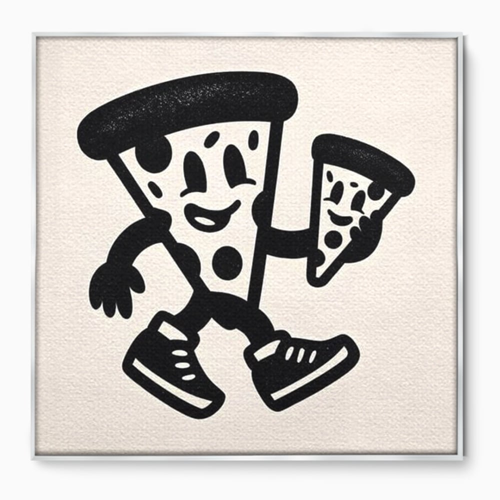 Tablou Canvas Premium, LuxCanva® N1192, Pizza Friends, Fast Food, Mancare, Felie, Desen, Pizzerie, Retro, Cool, Mascota, Haios, Restaurant, Bucatarie