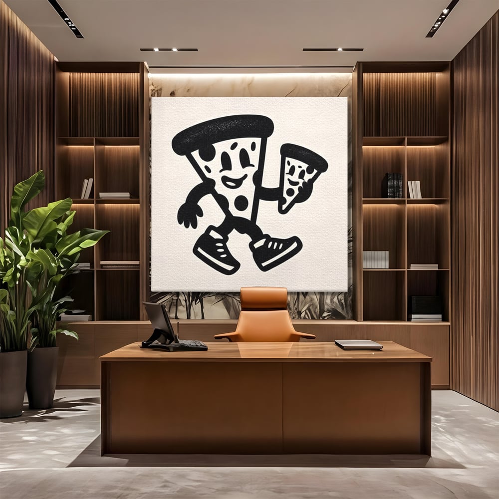 Tablou Canvas Premium, LuxCanva® N1192, Pizza Friends, Fast Food, Mancare, Felie, Desen, Pizzerie, Retro, Cool, Mascota, Haios, Restaurant, Bucatarie