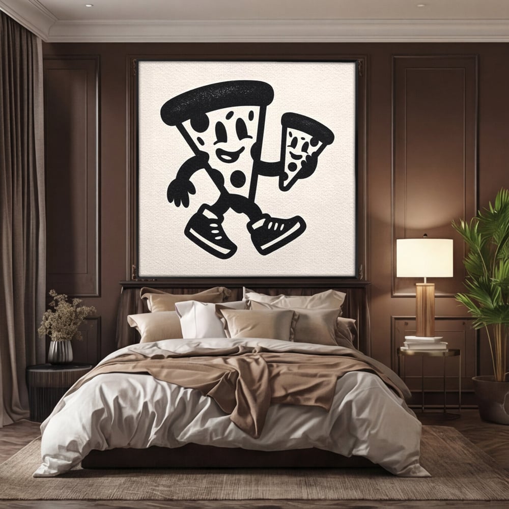 Tablou Canvas Premium, LuxCanva® N1192, Pizza Friends, Fast Food, Mancare, Felie, Desen, Pizzerie, Retro, Cool, Mascota, Haios, Restaurant, Bucatarie