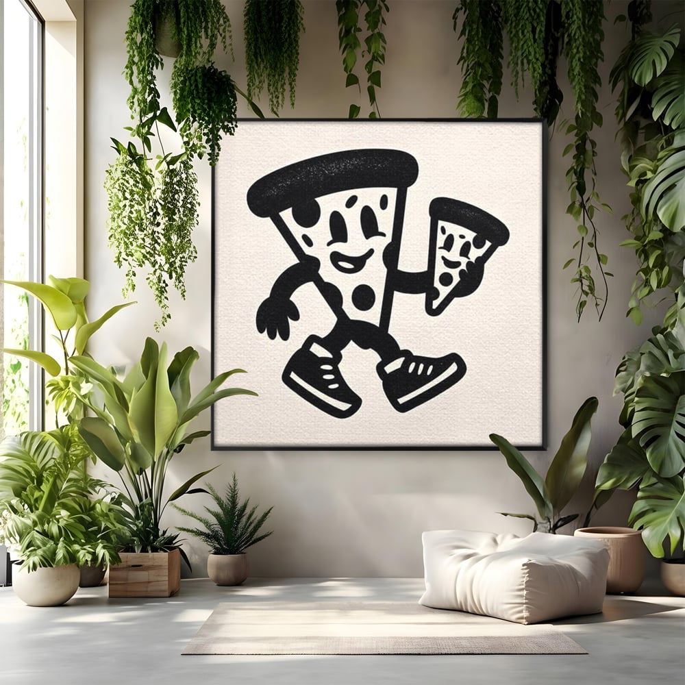 Tablou Canvas Premium, LuxCanva® N1192, Pizza Friends, Fast Food, Mancare, Felie, Desen, Pizzerie, Retro, Cool, Mascota, Haios, Restaurant, Bucatarie