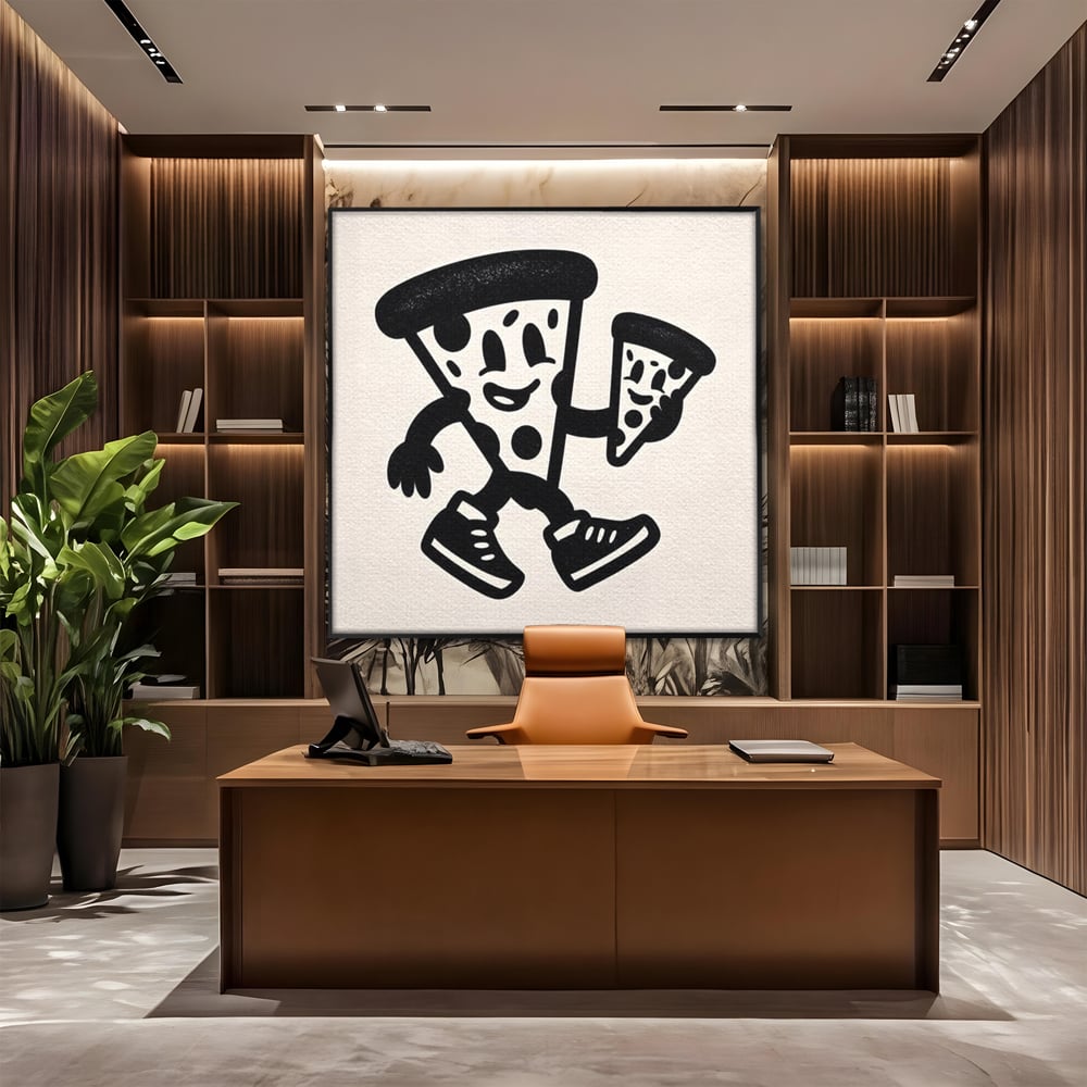 Tablou Canvas Premium, LuxCanva® N1192, Pizza Friends, Fast Food, Mancare, Felie, Desen, Pizzerie, Retro, Cool, Mascota, Haios, Restaurant, Bucatarie