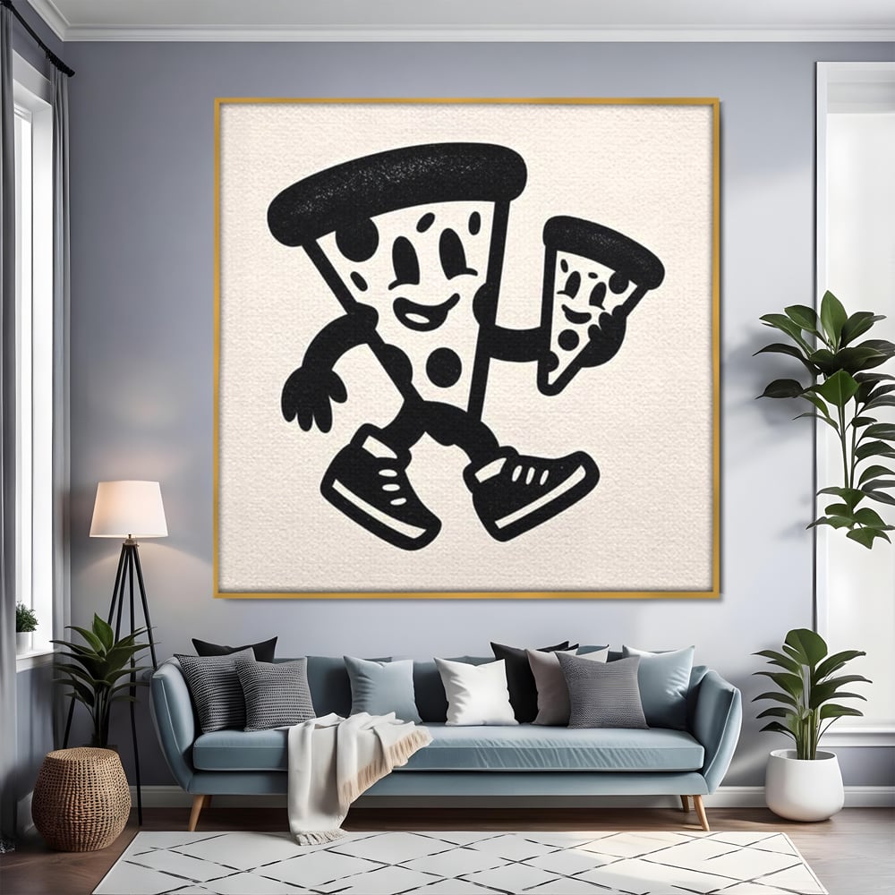 Tablou Canvas Premium, LuxCanva® N1192, Pizza Friends, Fast Food, Mancare, Felie, Desen, Pizzerie, Retro, Cool, Mascota, Haios, Restaurant, Bucatarie