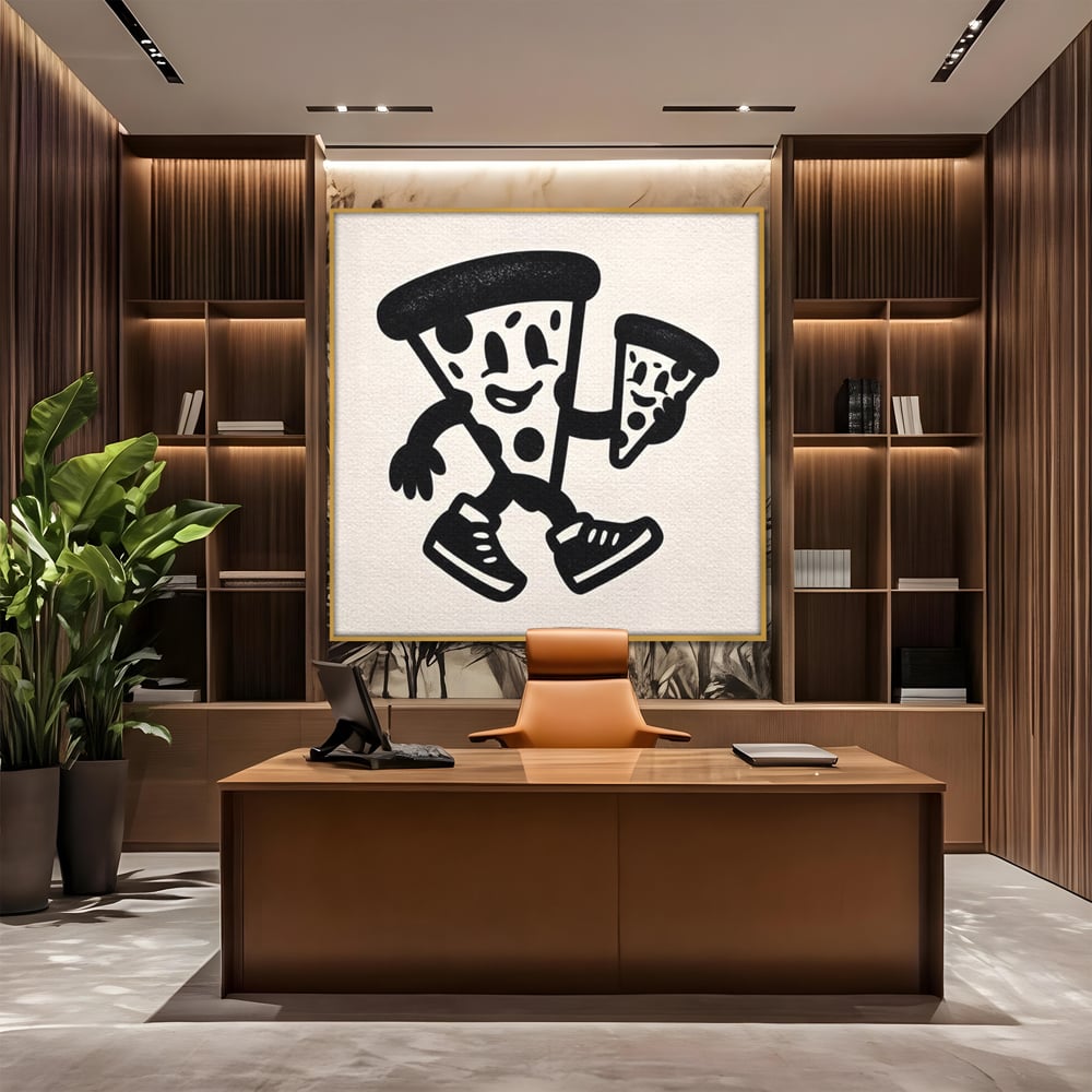 Tablou Canvas Premium, LuxCanva® N1192, Pizza Friends, Fast Food, Mancare, Felie, Desen, Pizzerie, Retro, Cool, Mascota, Haios, Restaurant, Bucatarie