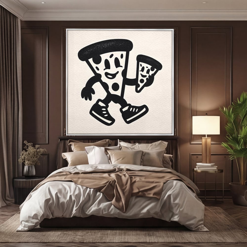 Tablou Canvas Premium, LuxCanva® N1192, Pizza Friends, Fast Food, Mancare, Felie, Desen, Pizzerie, Retro, Cool, Mascota, Haios, Restaurant, Bucatarie
