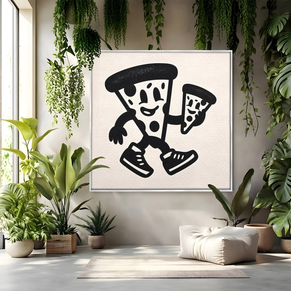 Tablou Canvas Premium, LuxCanva® N1192, Pizza Friends, Fast Food, Mancare, Felie, Desen, Pizzerie, Retro, Cool, Mascota, Haios, Restaurant, Bucatarie