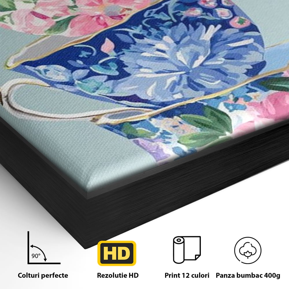 Tablou Canvas Premium, LuxCanva® N1193, Pasiune pentru Ceai, Cesti, Ceai, Vintage, Ornamental, Inima, Aburi, Cafenea, Pub, Bar, Lounge, Restaurant, Bucatarie