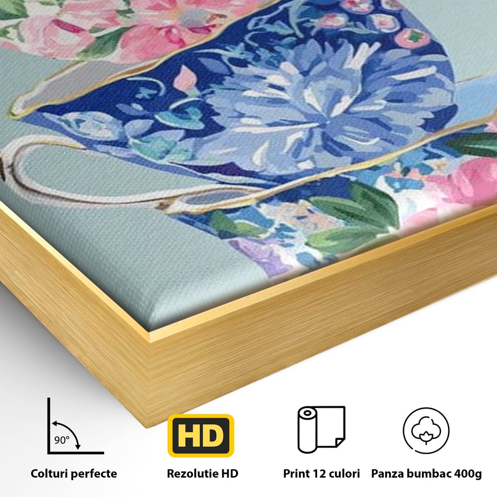 Tablou Canvas Premium, LuxCanva® N1193, Pasiune pentru Ceai, Cesti, Ceai, Vintage, Ornamental, Inima, Aburi, Cafenea, Pub, Bar, Lounge, Restaurant, Bucatarie
