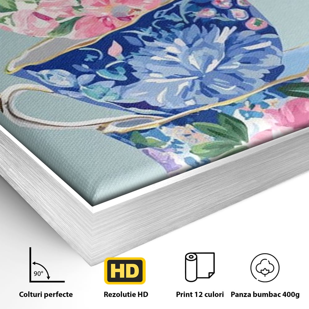 Tablou Canvas Premium, LuxCanva® N1193, Pasiune pentru Ceai, Cesti, Ceai, Vintage, Ornamental, Inima, Aburi, Cafenea, Pub, Bar, Lounge, Restaurant, Bucatarie