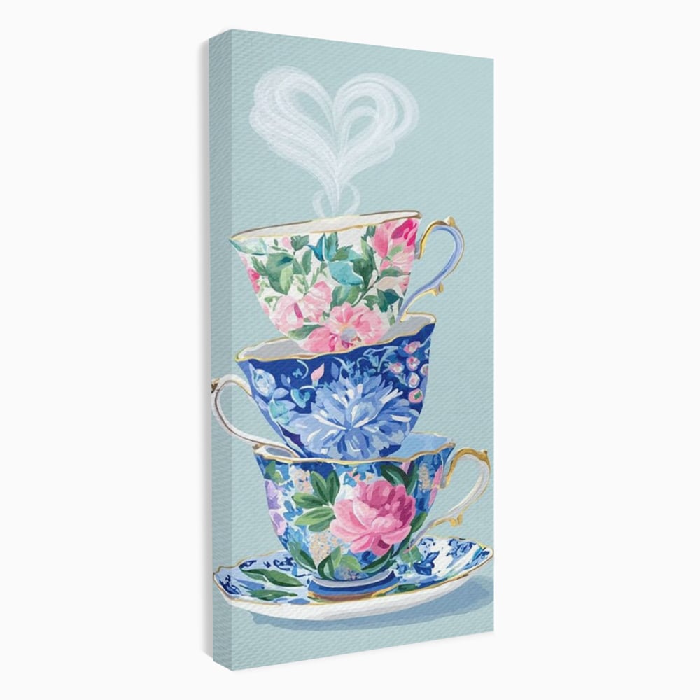 Tablou Canvas Premium, LuxCanva® N1193, Pasiune pentru Ceai, Cesti, Ceai, Vintage, Ornamental, Inima, Aburi, Cafenea, Pub, Bar, Lounge, Restaurant, Bucatarie