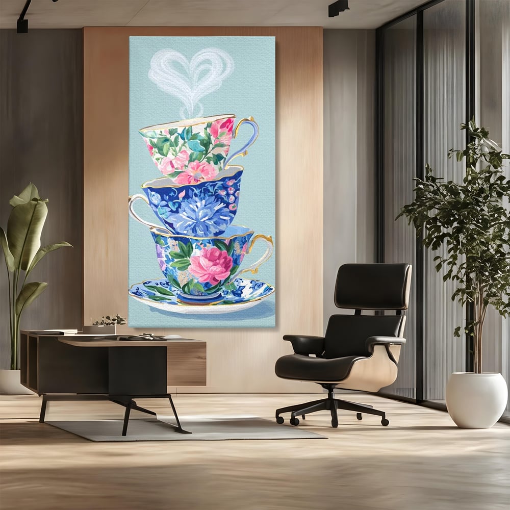 Tablou Canvas Premium, LuxCanva® N1193, Pasiune pentru Ceai, Cesti, Ceai, Vintage, Ornamental, Inima, Aburi, Cafenea, Pub, Bar, Lounge, Restaurant, Bucatarie