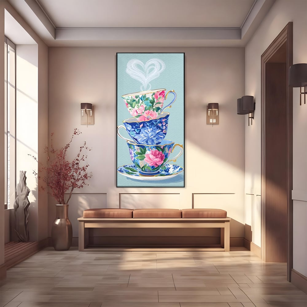 Tablou Canvas Premium, LuxCanva® N1193, Pasiune pentru Ceai, Cesti, Ceai, Vintage, Ornamental, Inima, Aburi, Cafenea, Pub, Bar, Lounge, Restaurant, Bucatarie