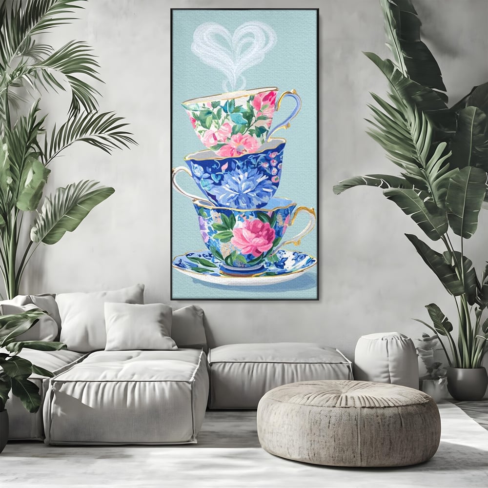 Tablou Canvas Premium, LuxCanva® N1193, Pasiune pentru Ceai, Cesti, Ceai, Vintage, Ornamental, Inima, Aburi, Cafenea, Pub, Bar, Lounge, Restaurant, Bucatarie
