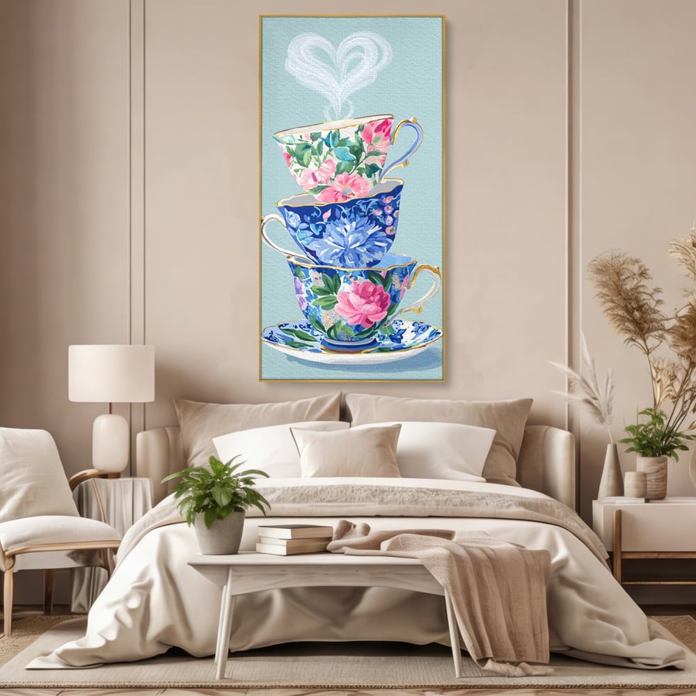 Tablou Canvas Premium, LuxCanva® N1193, Pasiune pentru Ceai, Cesti, Ceai, Vintage, Ornamental, Inima, Aburi, Cafenea, Pub, Bar, Lounge, Restaurant, Bucatarie
