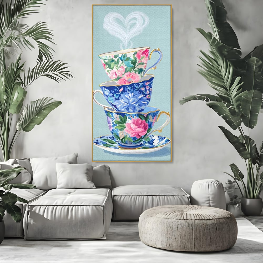 Tablou Canvas Premium, LuxCanva® N1193, Pasiune pentru Ceai, Cesti, Ceai, Vintage, Ornamental, Inima, Aburi, Cafenea, Pub, Bar, Lounge, Restaurant, Bucatarie