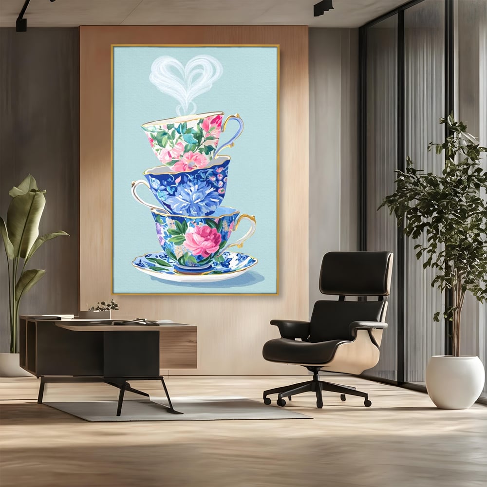 Tablou Canvas Premium, LuxCanva® N1193, Pasiune pentru Ceai, Cesti, Ceai, Vintage, Ornamental, Inima, Aburi, Cafenea, Pub, Bar, Lounge, Restaurant, Bucatarie