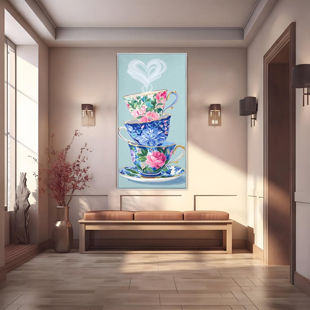 Tablou Canvas Premium, LuxCanva® N1193, Pasiune pentru Ceai, Cesti, Ceai, Vintage, Ornamental, Inima, Aburi, Cafenea, Pub, Bar, Lounge, Restaurant, Bucatarie