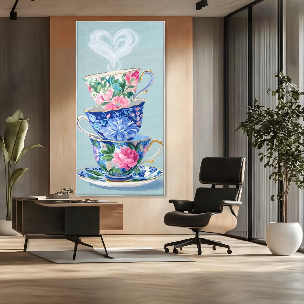 Tablou Canvas Premium, LuxCanva® N1193, Pasiune pentru Ceai, Cesti, Ceai, Vintage, Ornamental, Inima, Aburi, Cafenea, Pub, Bar, Lounge, Restaurant, Bucatarie