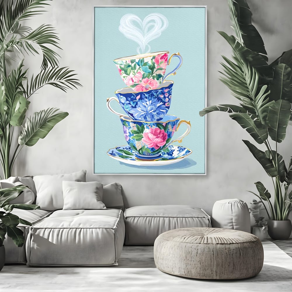 Tablou Canvas Premium, LuxCanva® N1193, Pasiune pentru Ceai, Cesti, Ceai, Vintage, Ornamental, Inima, Aburi, Cafenea, Pub, Bar, Lounge, Restaurant, Bucatarie