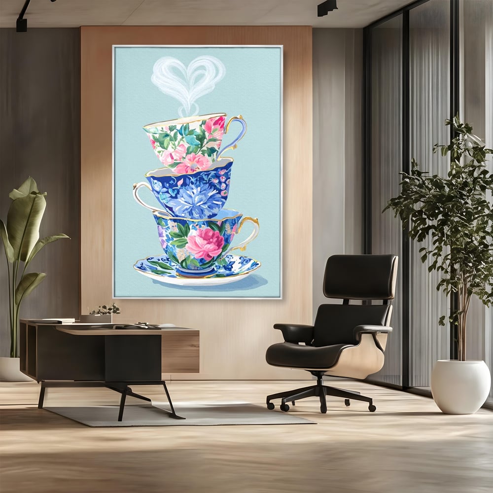 Tablou Canvas Premium, LuxCanva® N1193, Pasiune pentru Ceai, Cesti, Ceai, Vintage, Ornamental, Inima, Aburi, Cafenea, Pub, Bar, Lounge, Restaurant, Bucatarie