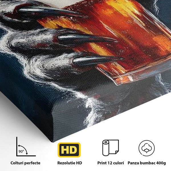 Tablou Canvas Premium, LuxCanva® N1195, In Cinstea Noptii, Halloween, Varcolac, Gheare, Infricosator, Pahar, Bere, Bautura, Pub, Bar, Lounge, Restaurant, Bucatarie