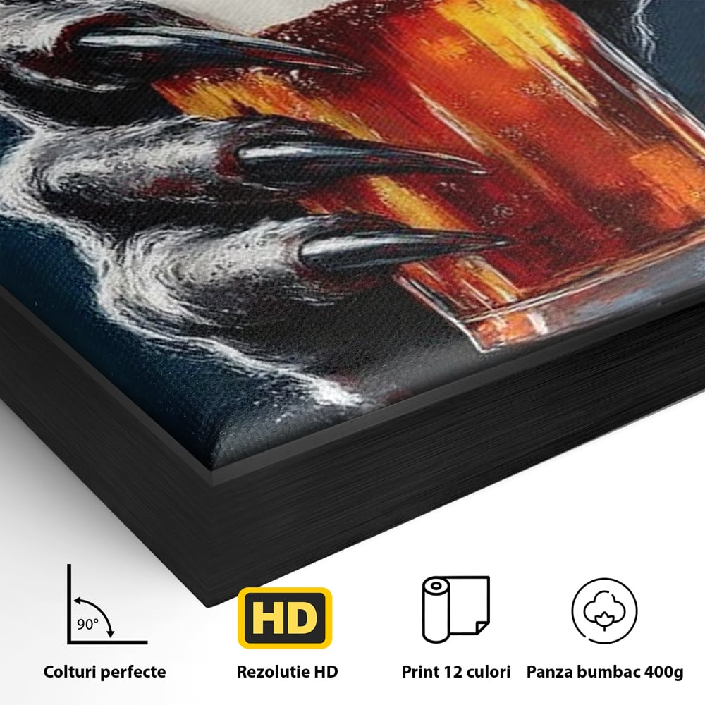 Tablou Canvas Premium, LuxCanva® N1195, In Cinstea Noptii, Halloween, Varcolac, Gheare, Infricosator, Pahar, Bere, Bautura, Pub, Bar, Lounge, Restaurant, Bucatarie
