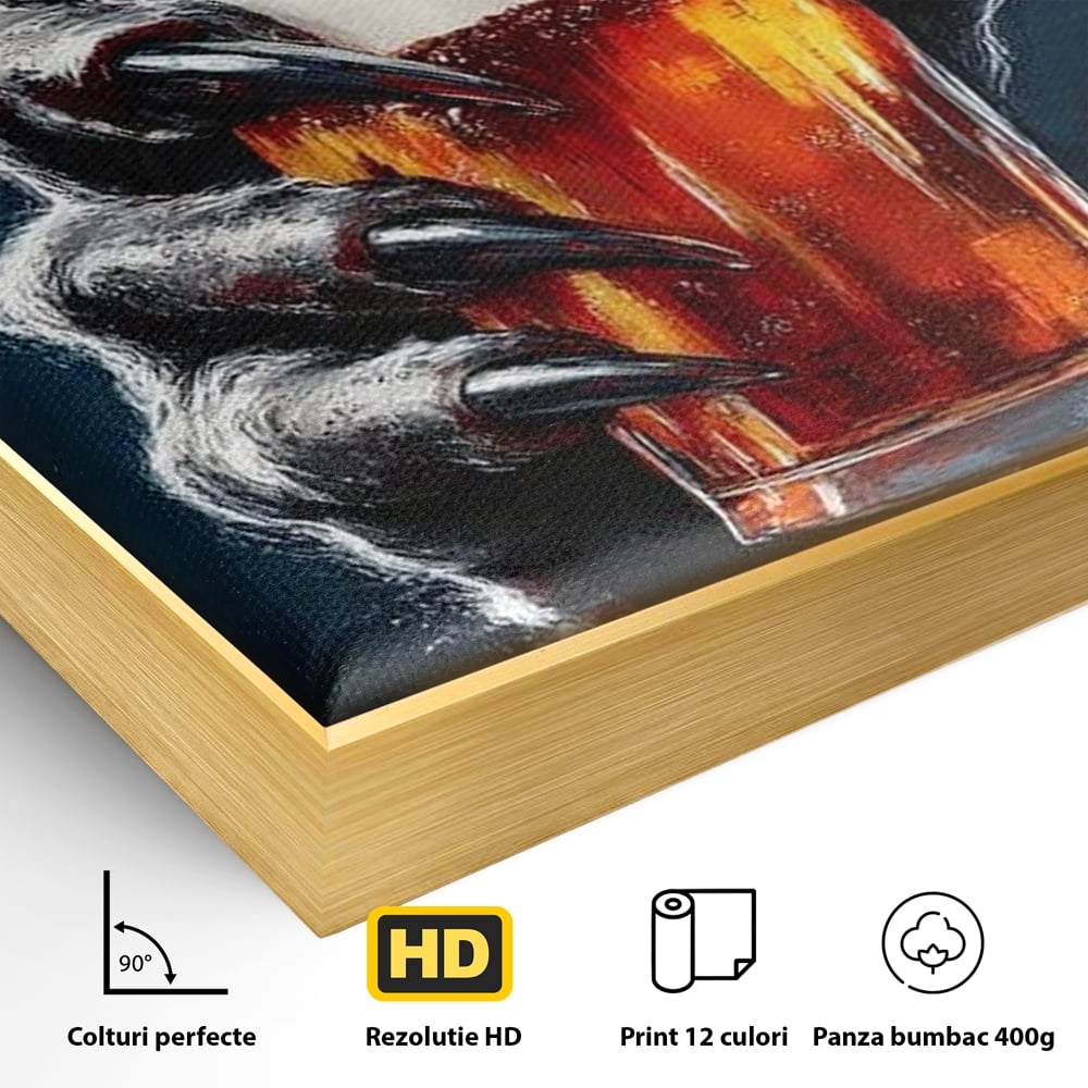 Tablou Canvas Premium, LuxCanva® N1195, In Cinstea Noptii, Halloween, Varcolac, Gheare, Infricosator, Pahar, Bere, Bautura, Pub, Bar, Lounge, Restaurant, Bucatarie