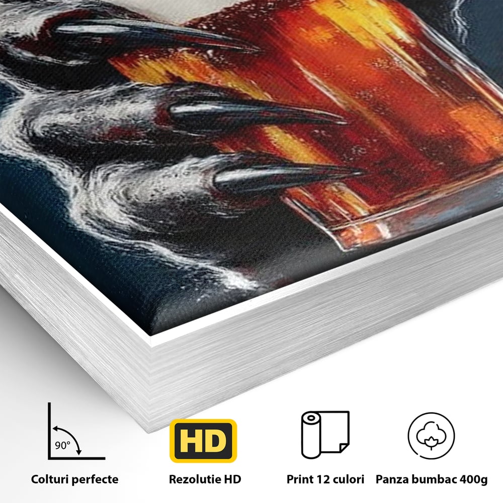 Tablou Canvas Premium, LuxCanva® N1195, In Cinstea Noptii, Halloween, Varcolac, Gheare, Infricosator, Pahar, Bere, Bautura, Pub, Bar, Lounge, Restaurant, Bucatarie