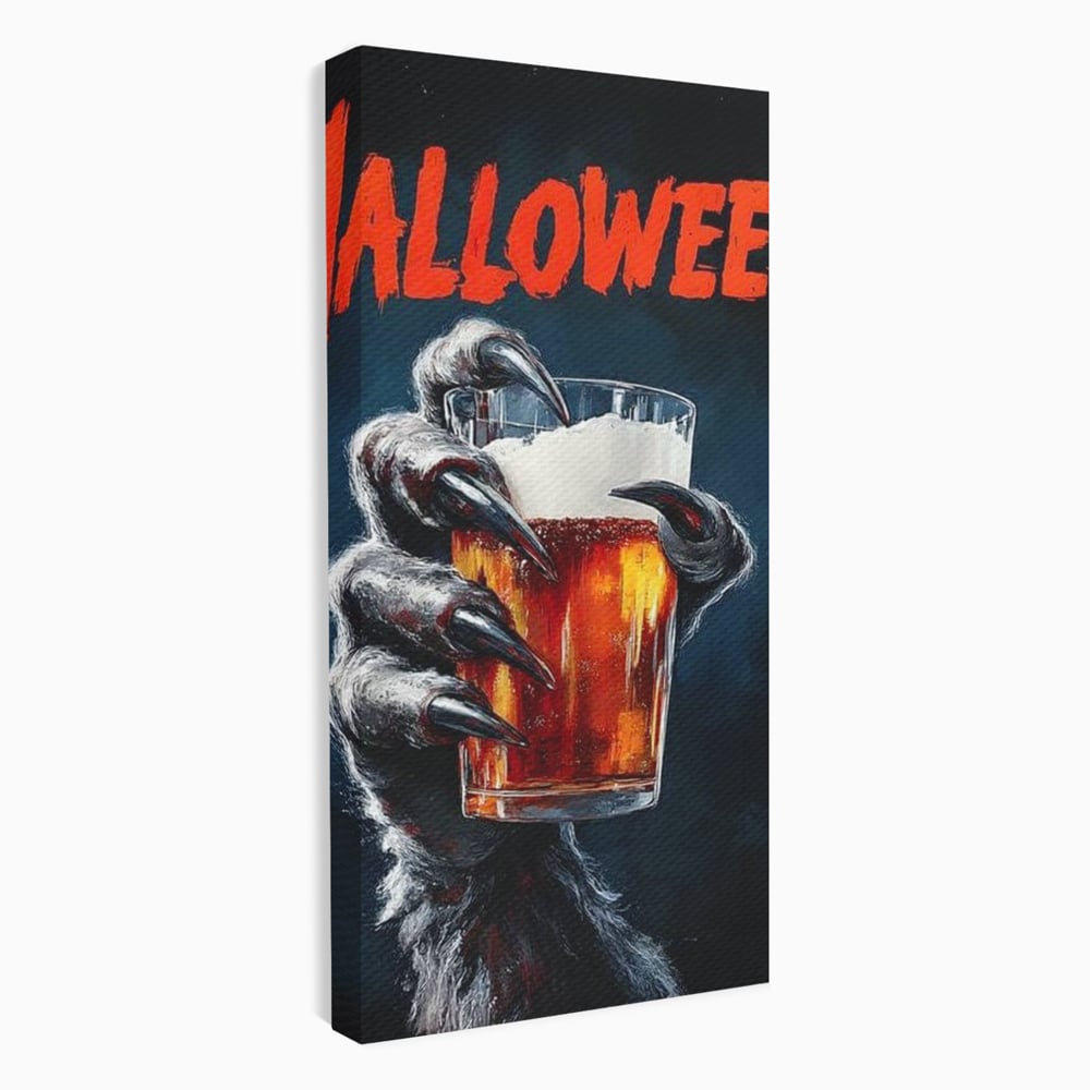 Tablou Canvas Premium, LuxCanva® N1195, In Cinstea Noptii, Halloween, Varcolac, Gheare, Infricosator, Pahar, Bere, Bautura, Pub, Bar, Lounge, Restaurant, Bucatarie