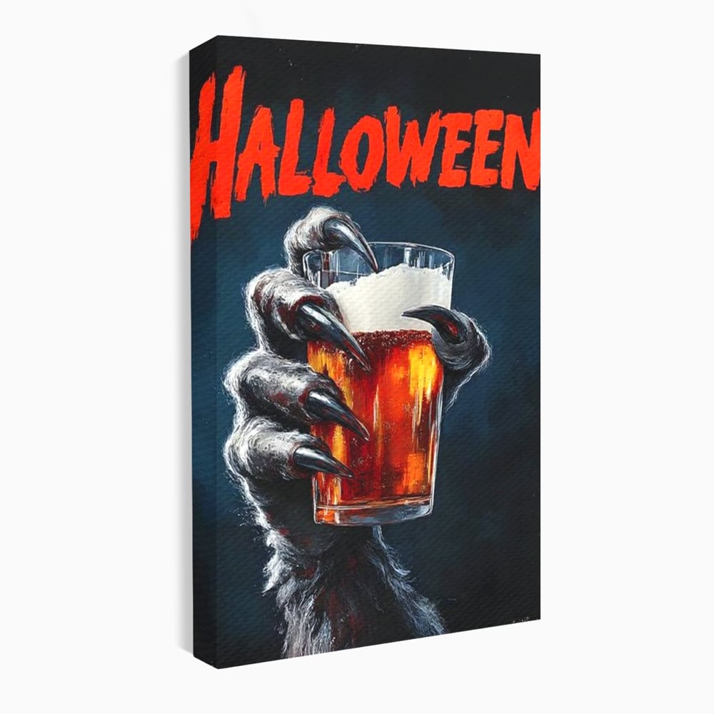 Tablou Canvas Premium, LuxCanva® N1195, In Cinstea Noptii, Halloween, Varcolac, Gheare, Infricosator, Pahar, Bere, Bautura, Pub, Bar, Lounge, Restaurant, Bucatarie